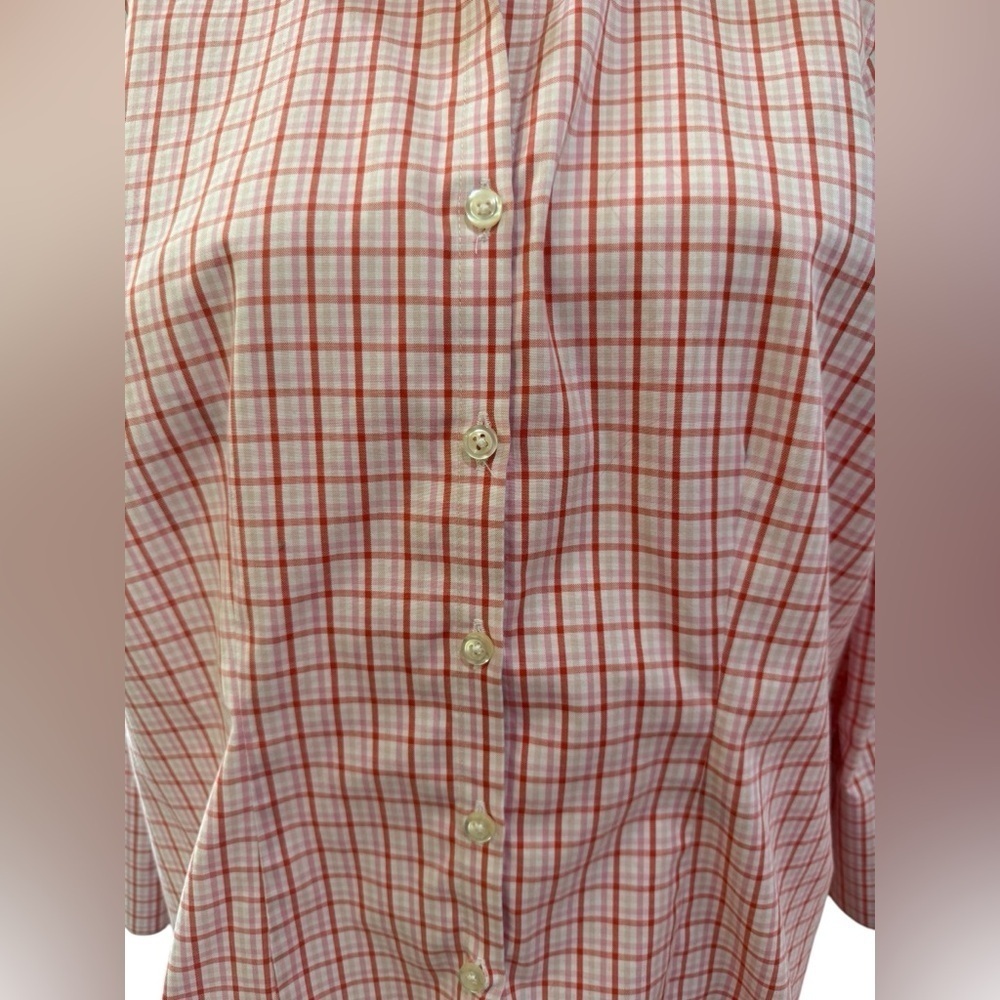 Women's Land End No Iron Pinpoint Oxford Pink Plaid Button-Up Shirt size 12 - Picture 2 of 10